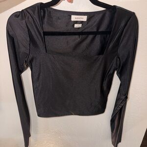 Babaton Black Square-Neck Long Sleeve Crop Top